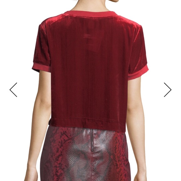 Alice + Olivia Piera Rib-Trim Short Velvet Tee - Picture 2 of 5